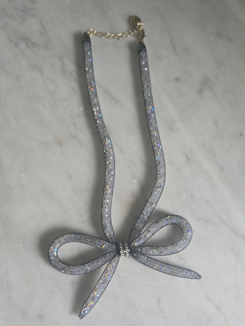 Betsey Johnson Vintage Mesh Crystal Bow Collar Statement Necklace Rhinestone
